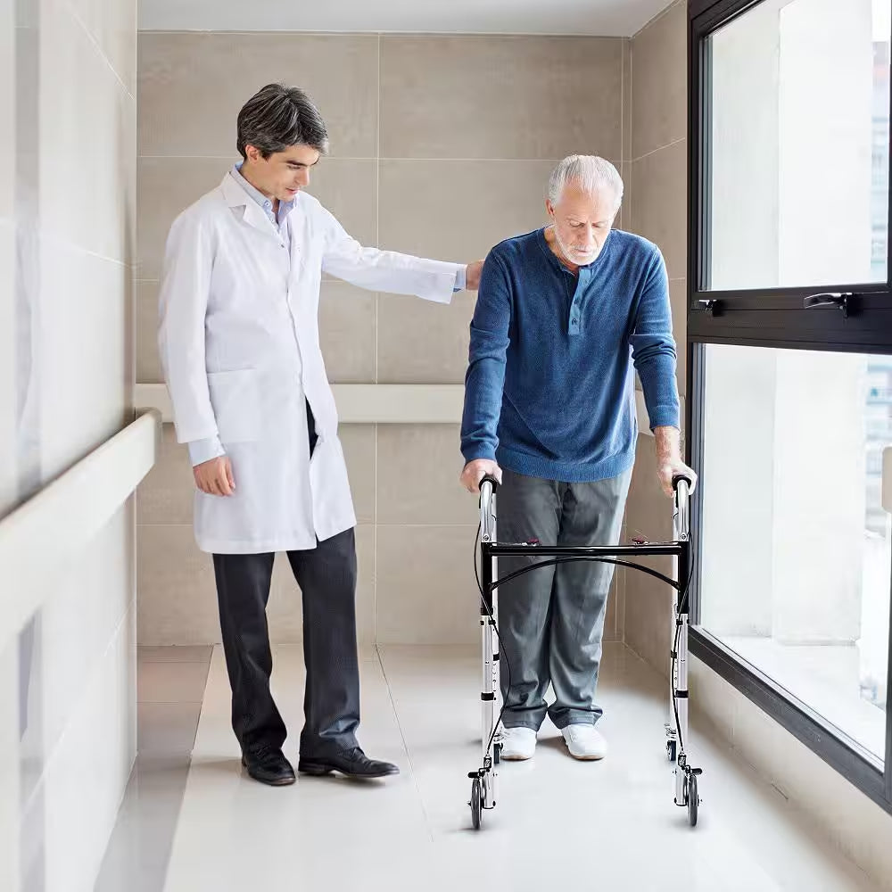 Standard 4-Wheels Rollator Walker 2-Button Folding Walker with 5 In. Wheels Trigger Release for Seniors