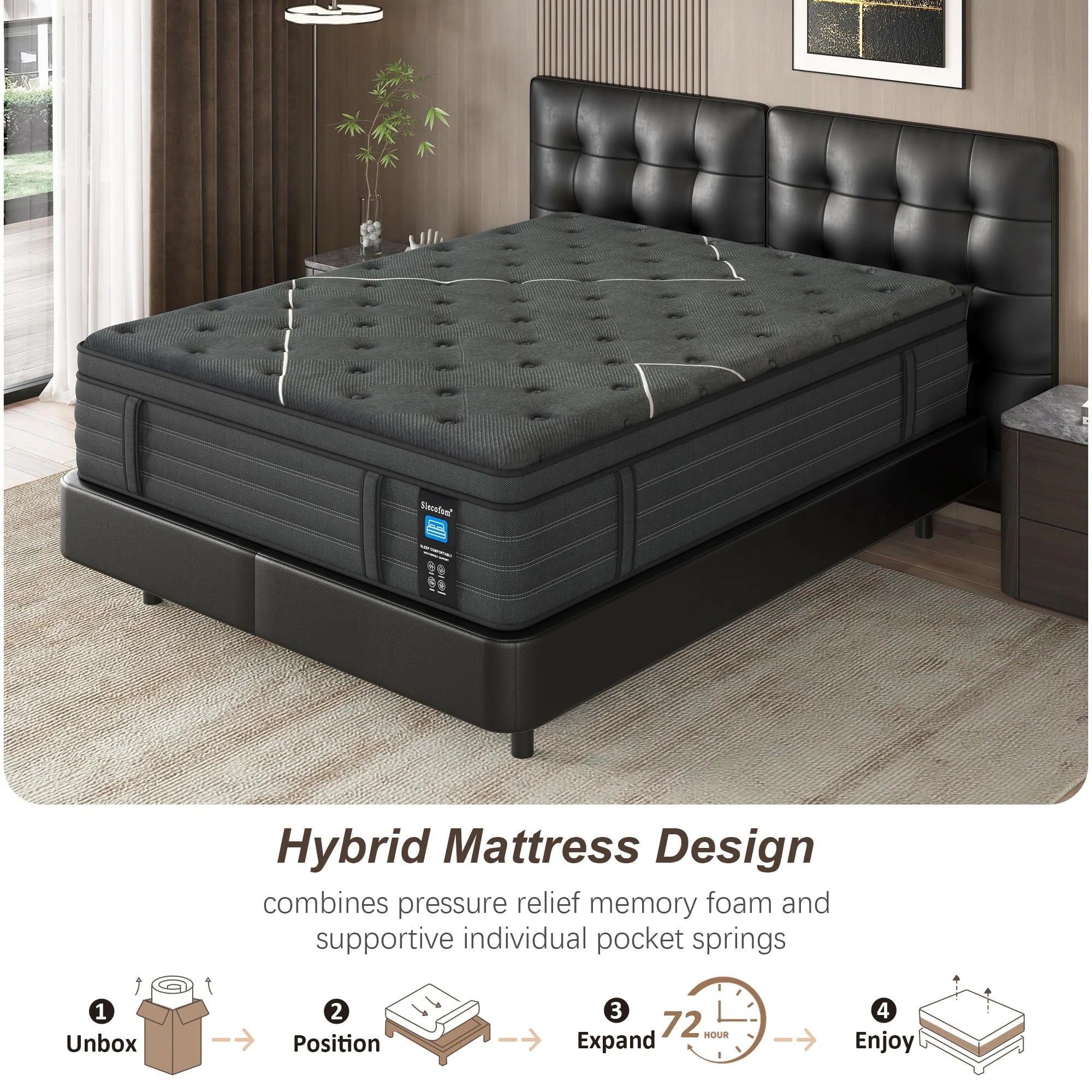 Modland 14" Extra Firm Cooling Gel Hybrid Mattress for Back Pain Relief in a Box, Twin/Full/Queen/King/Calking Size