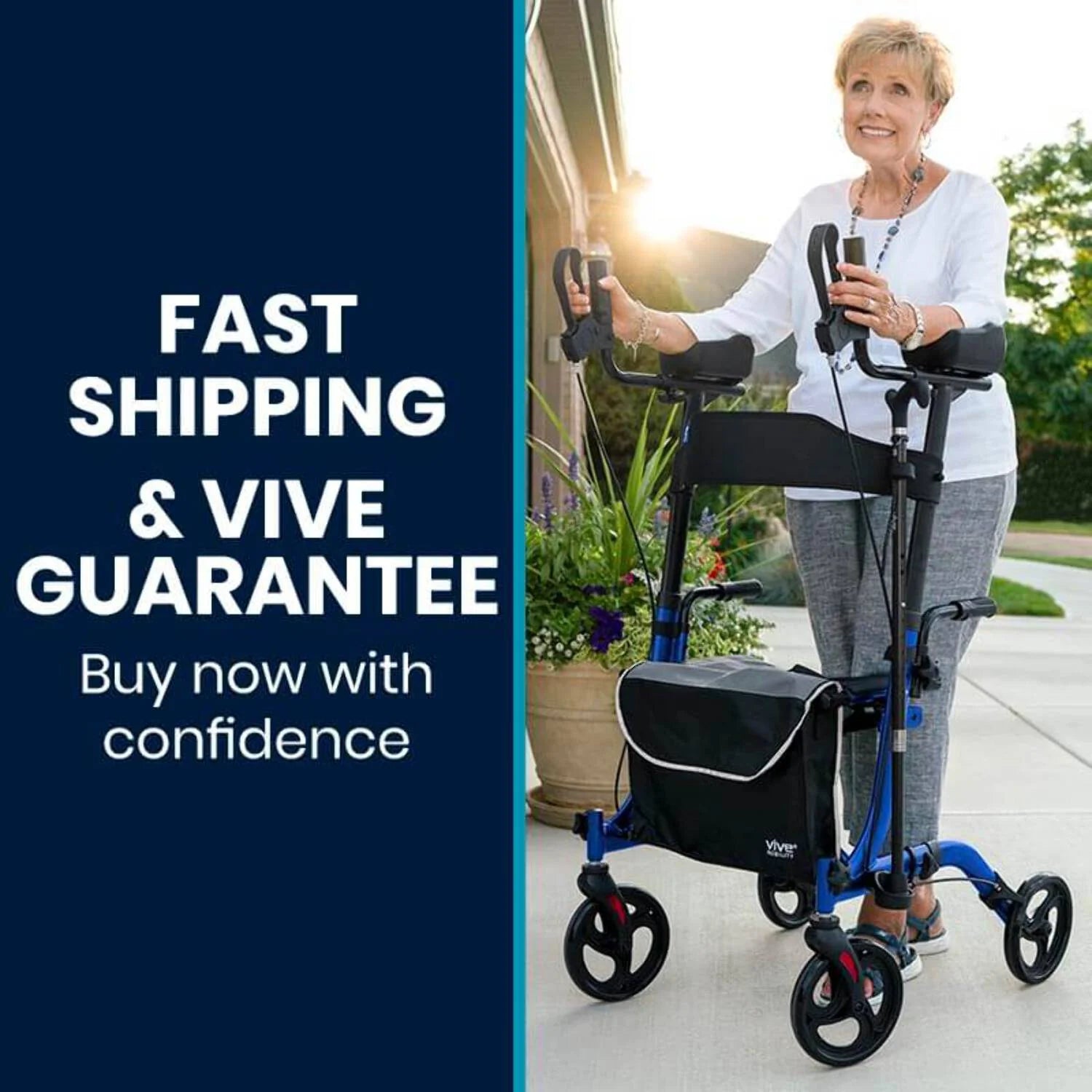 Upright Walker with Seat for Seniors – Folding Stand up Rollator Walker, Heavy Duty Medical Mobility Aid with Arm Rests for Elderly Women and Men, Red