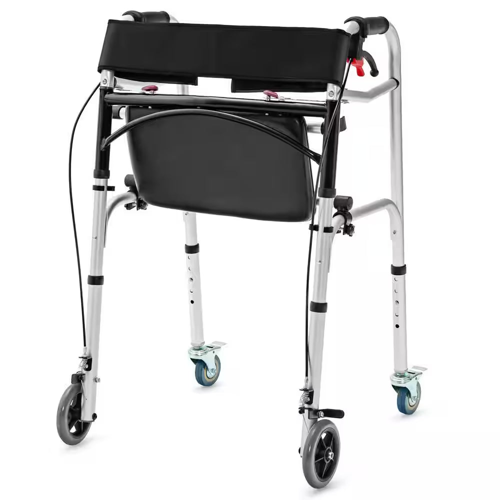Standard 4-Wheels Rollator Walker 2-Button Folding Walker with 5 In. Wheels Trigger Release for Seniors