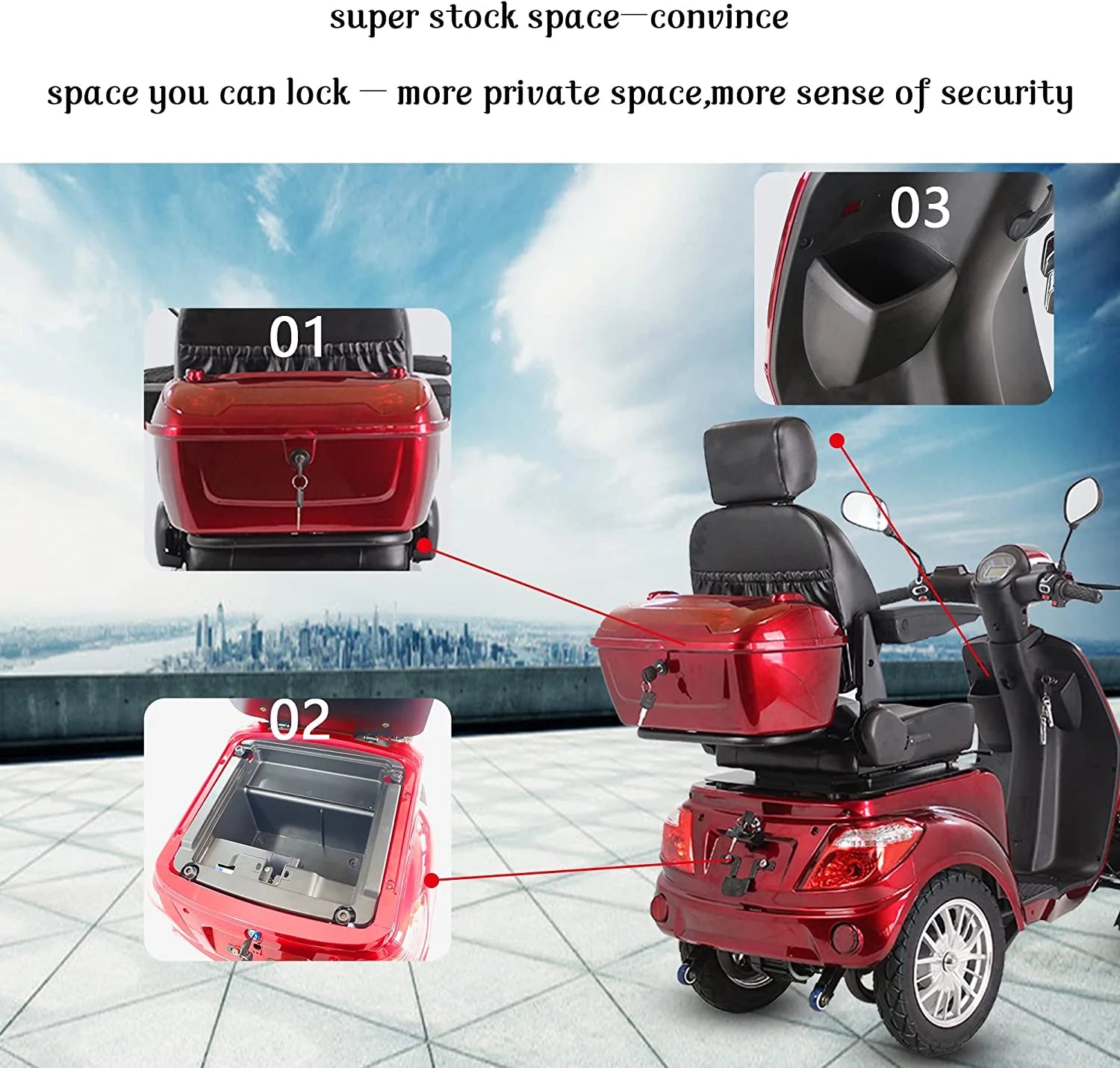 Secure Adjustable Seat 4-Wheel Mobility Scooter with Charger, Red, 310 Lb Limit