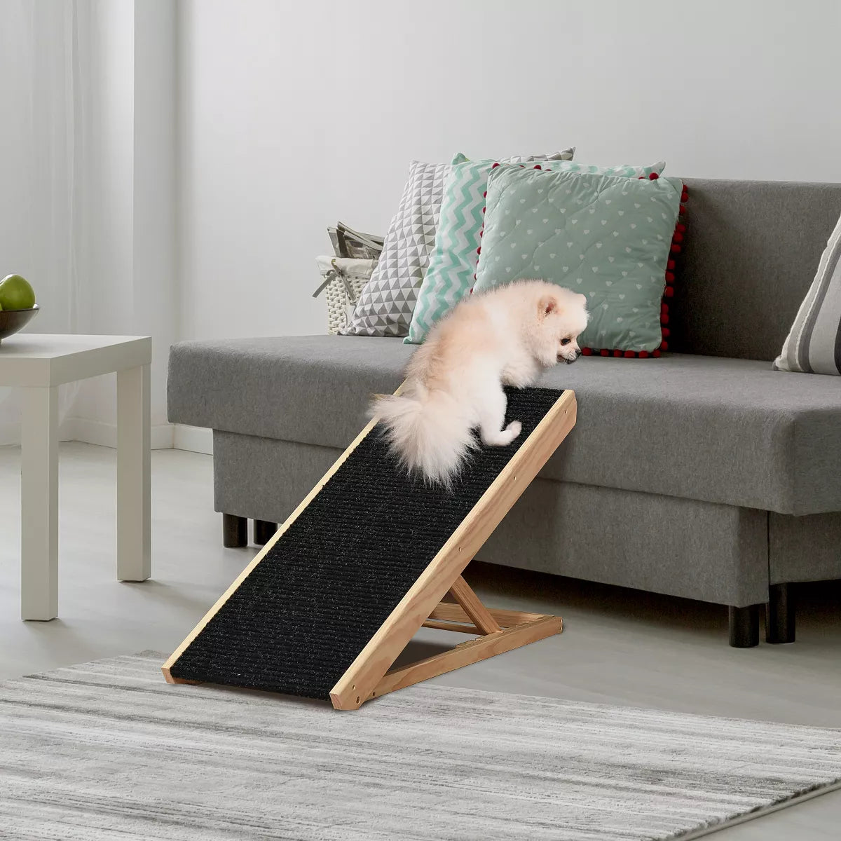 Pawhut Elevated Pet Ramp for Dogs and Cats, Foldable and Height Adjustable with Non-Slip Finish, Pine 35.5"L X 16"W X 24"H, Black