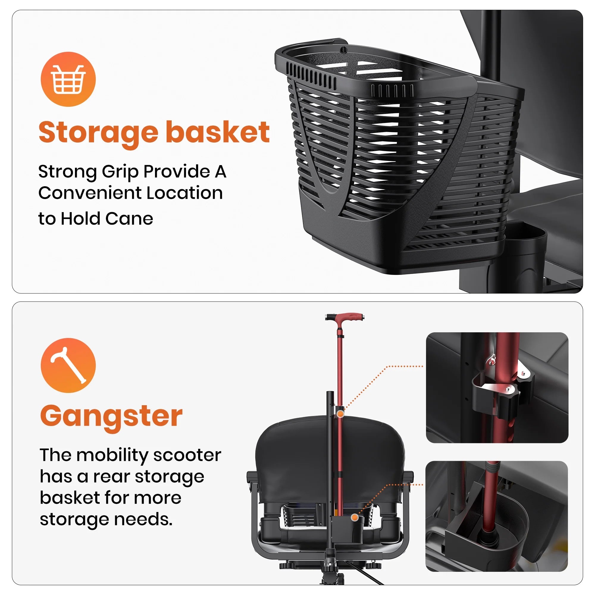 4 Wheels Mobility Scooter with Cane Holder for Seniors, Electric Folding Wheelchair Device for Travel, Red