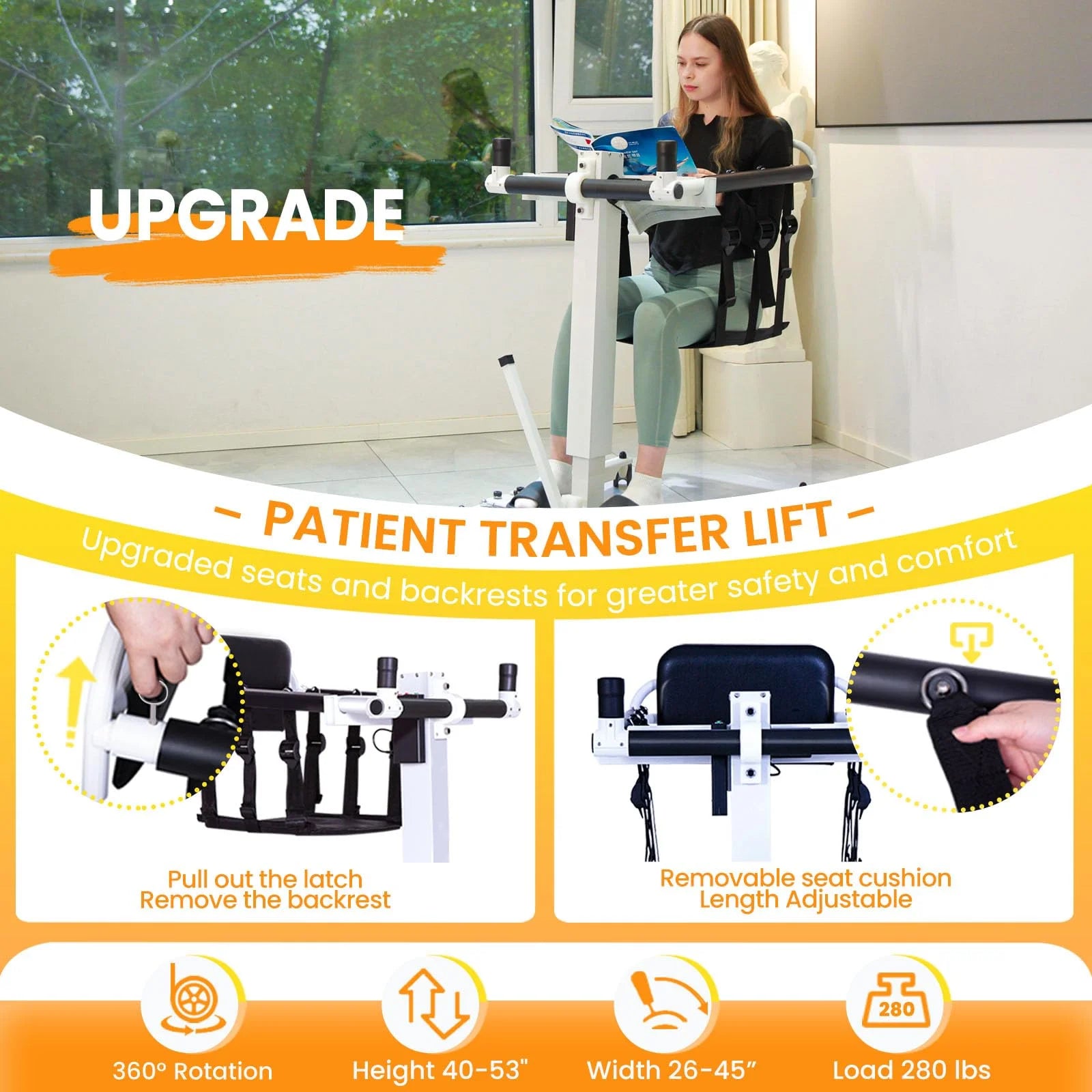 Upgrade Patient Lift for Home,Electric Patient Lift Transfer Chair,Portable Handicap Lift for Car,Bathroom Transfer Lift Chairs for Seniors,Wheelchair Lift with Adjustable Height