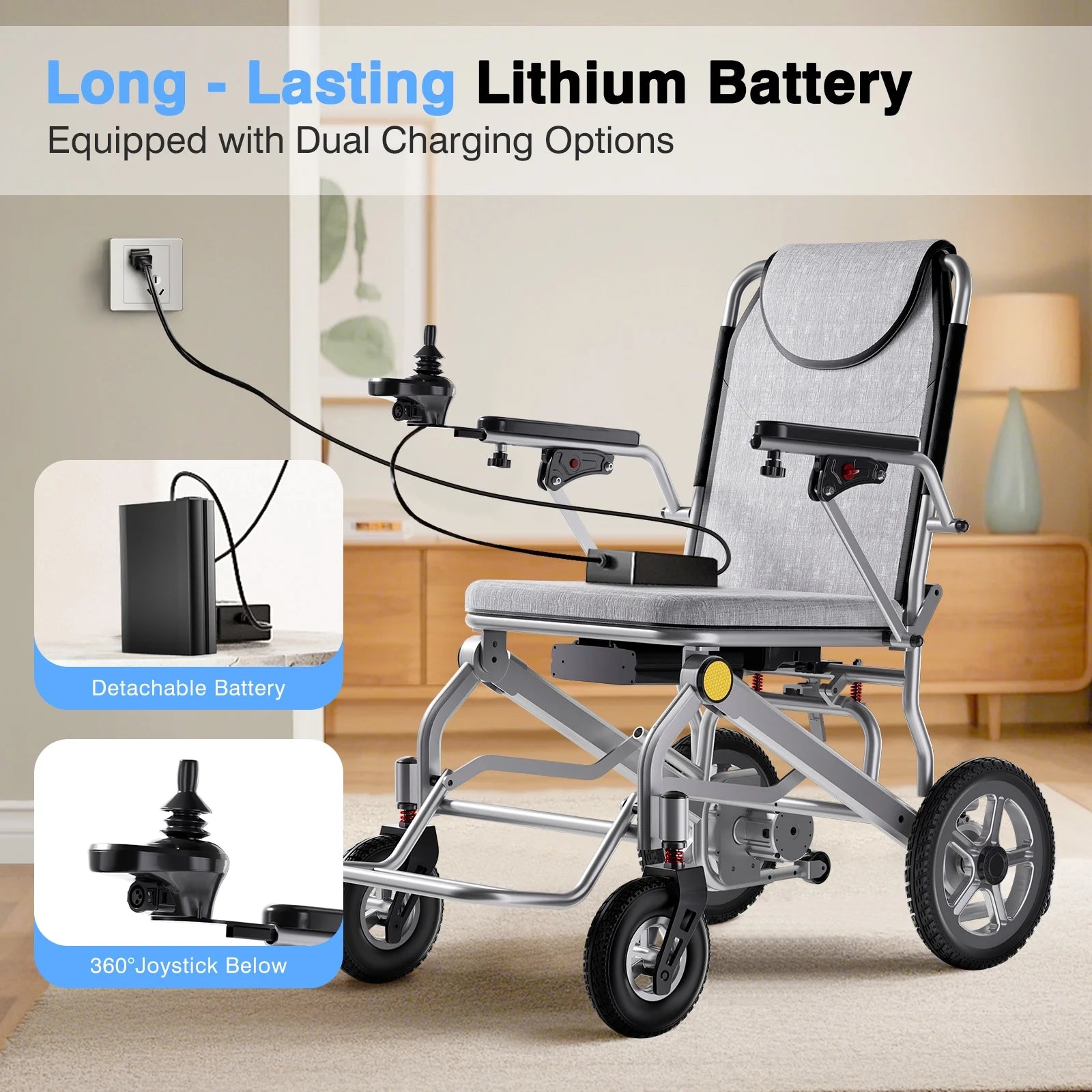 33Lbs Folding Electric Wheelchair, Motorized Wheelchair with Safety Features, Lithium Battery, Ideal for Seniors & Travel