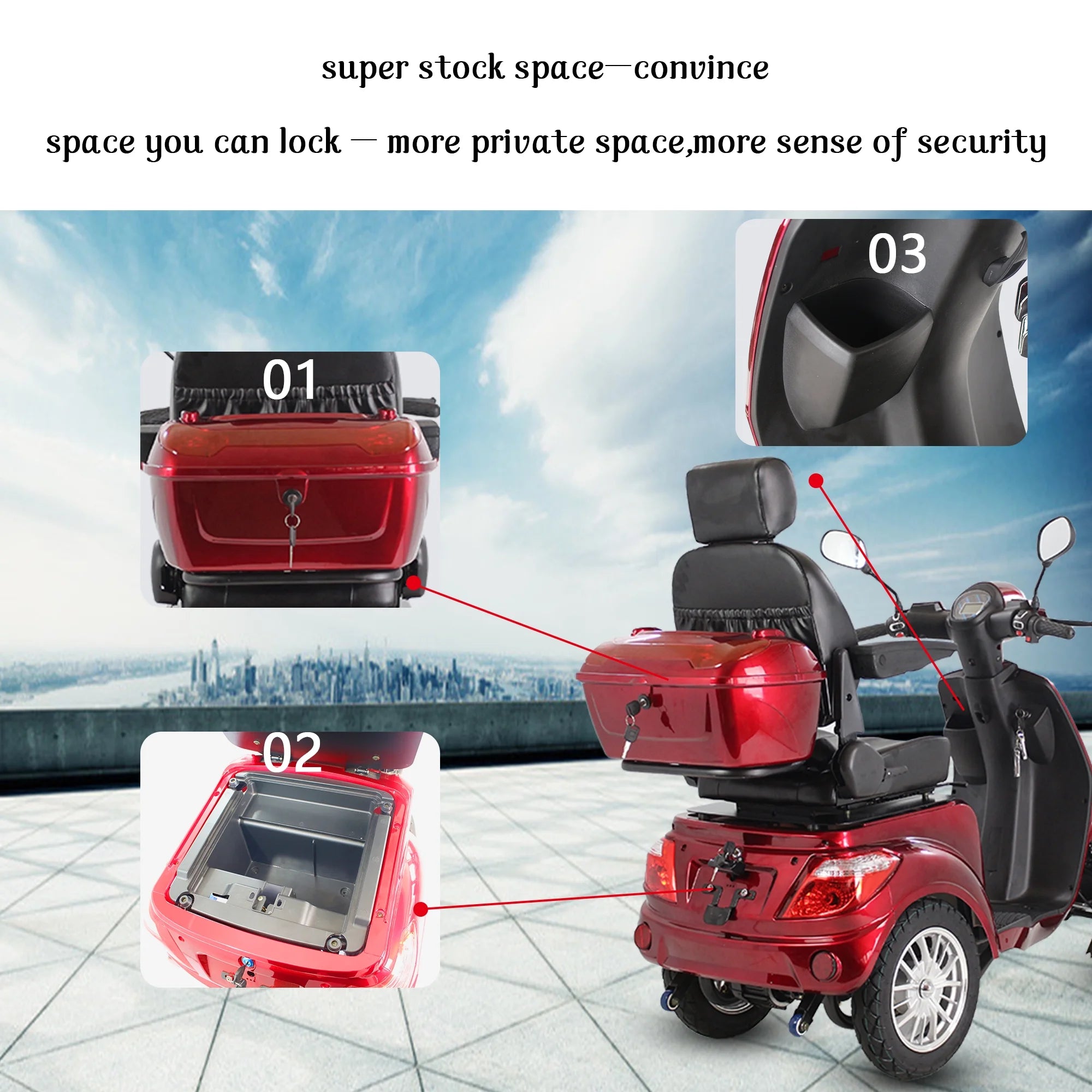 Secure Adjustable Seat 4-Wheel Mobility Scooter with Charger, Red, 310 Lb Limit
