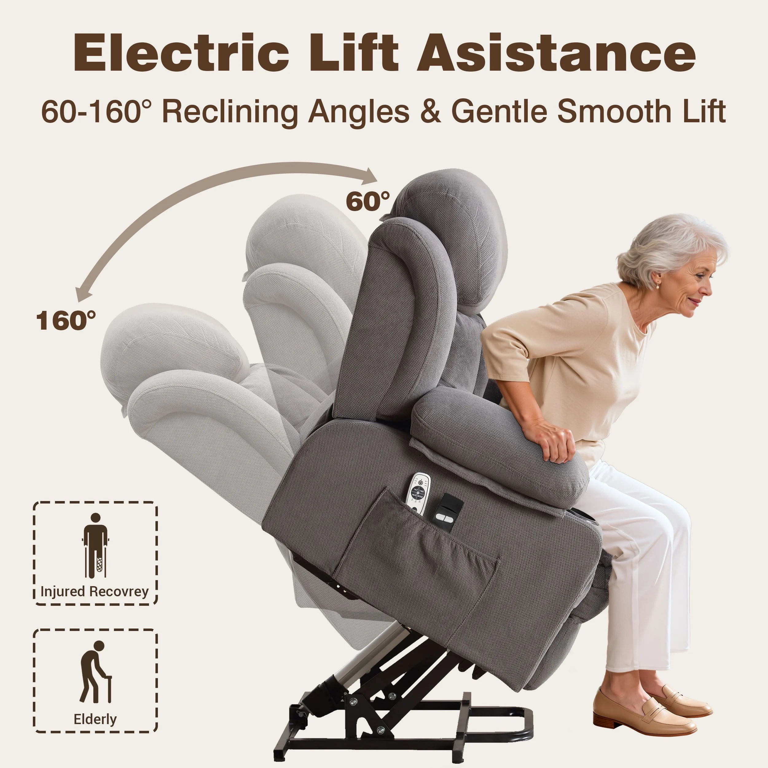 Power Lift Recliner Chair for Elderly,  24.5In Oversized Lift Chair with Massage and Heat up to 350Lbs, 160° Electric Adjustable Power Theater Recliner for Living Room, Gray