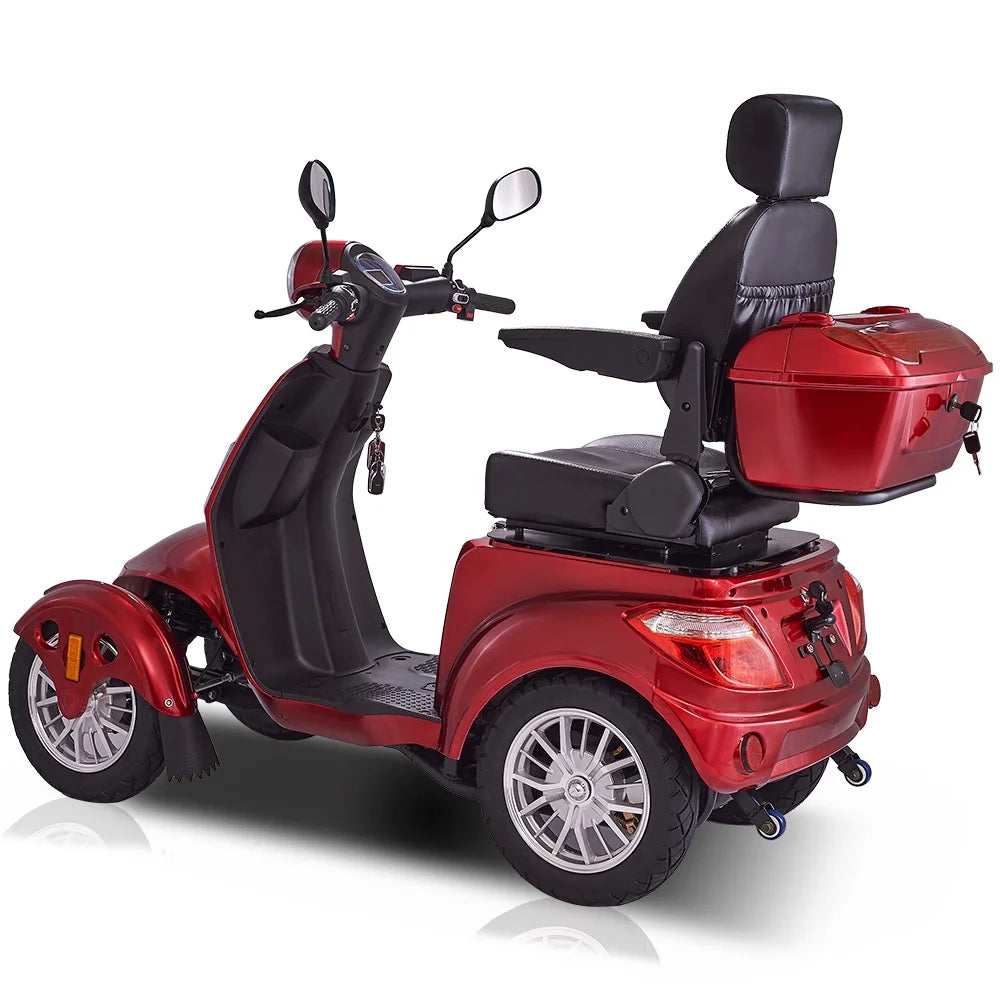 Secure Adjustable Seat 4-Wheel Mobility Scooter with Charger, Red, 310 Lb Limit