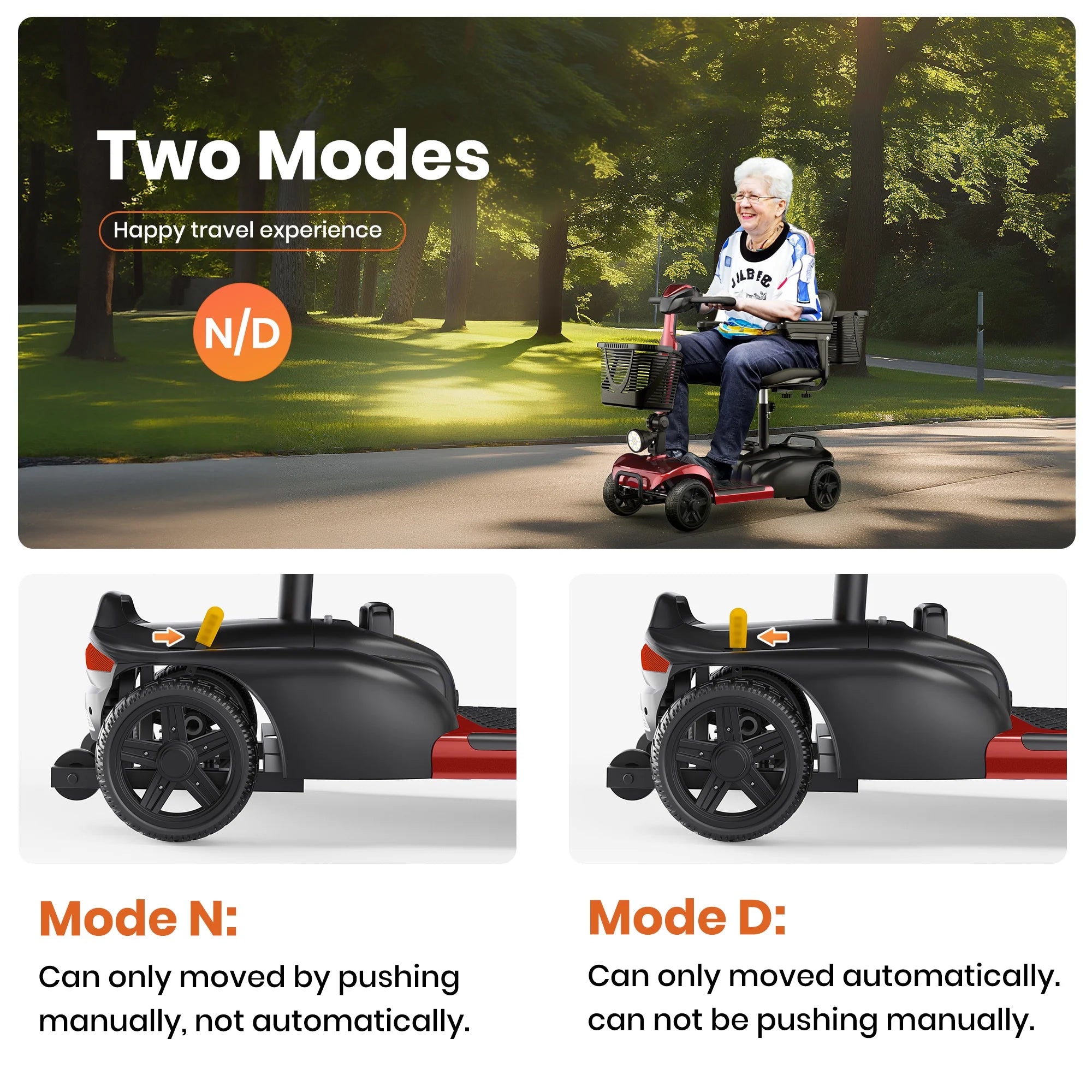 4 Wheels Mobility Scooter with Cane Holder for Seniors, Electric Folding Wheelchair Device for Travel, Red