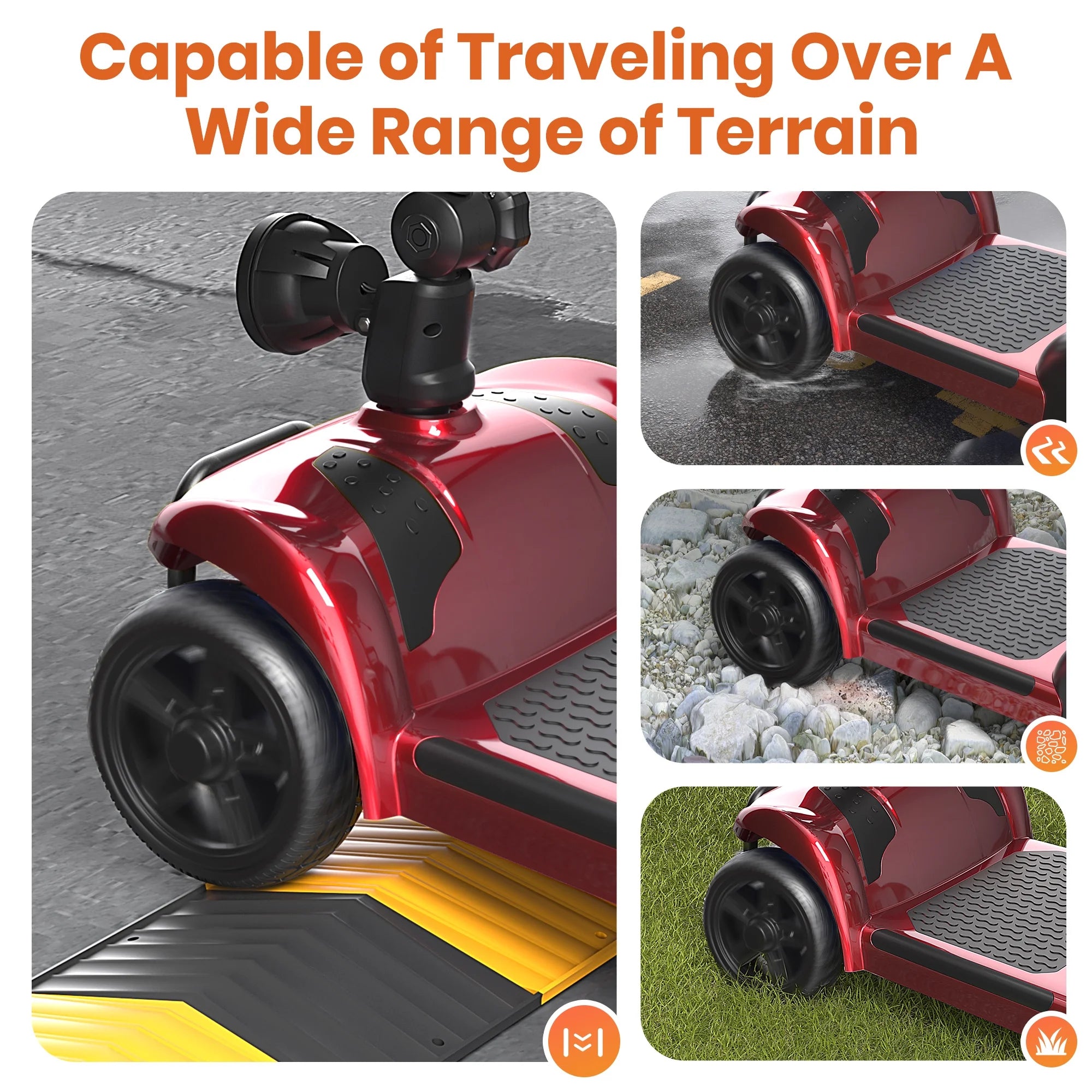4 Wheels Mobility Scooter with Cane Holder for Seniors, Electric Folding Wheelchair Device for Travel, Red