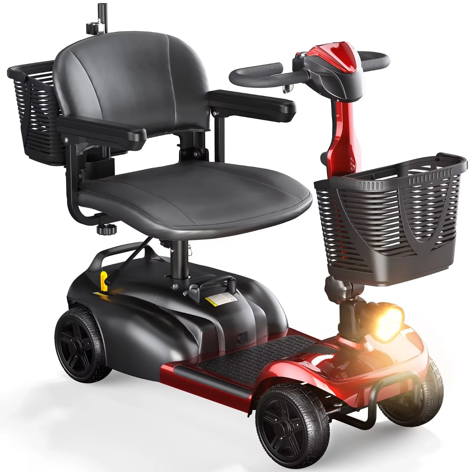 4 Wheels Mobility Scooter with Cane Holder for Seniors, Electric Folding Wheelchair Device for Travel, Red