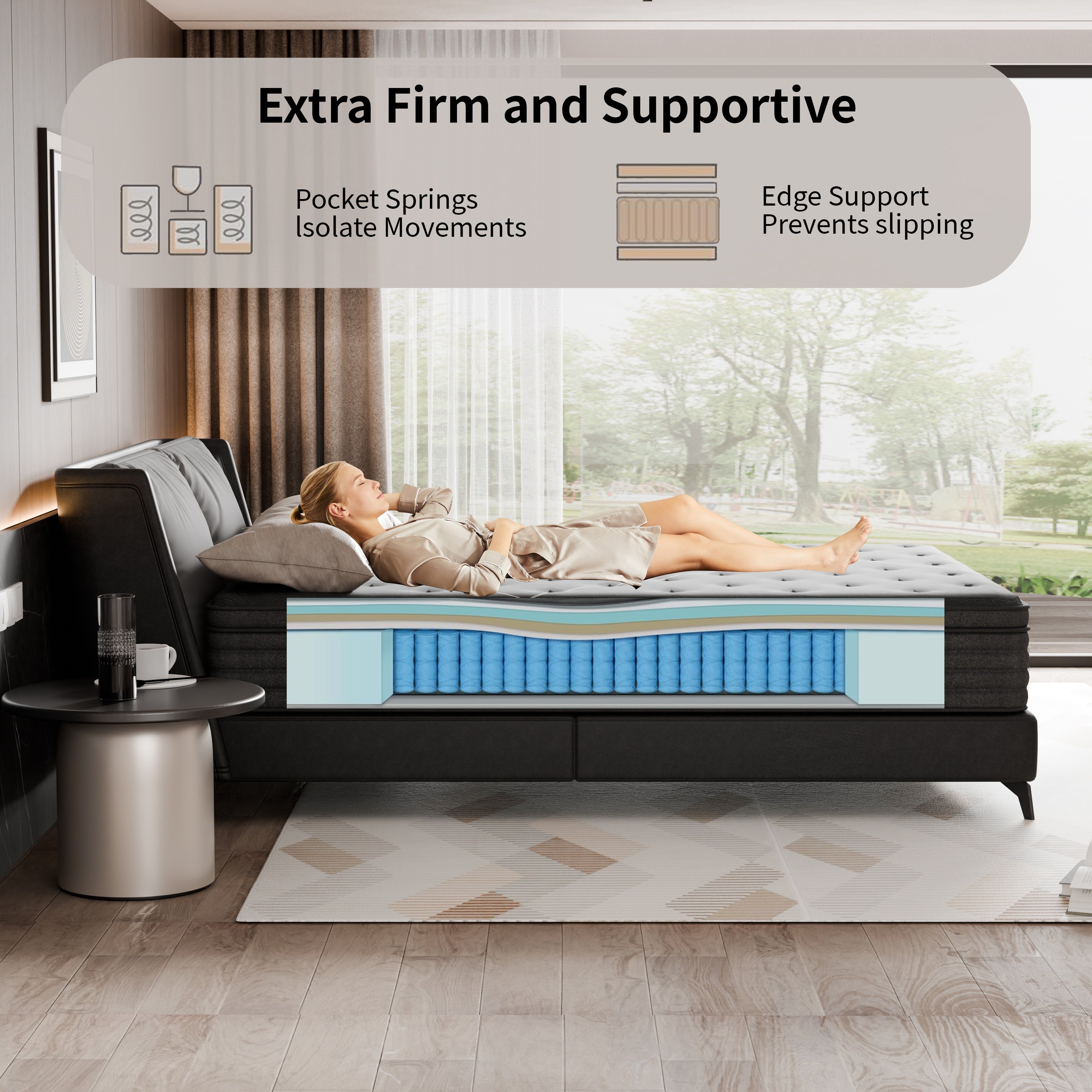 Modland 14" Extra Firm Cooling Gel Hybrid Mattress for Back Pain Relief in a Box, Twin/Full/Queen/King/Calking Size
