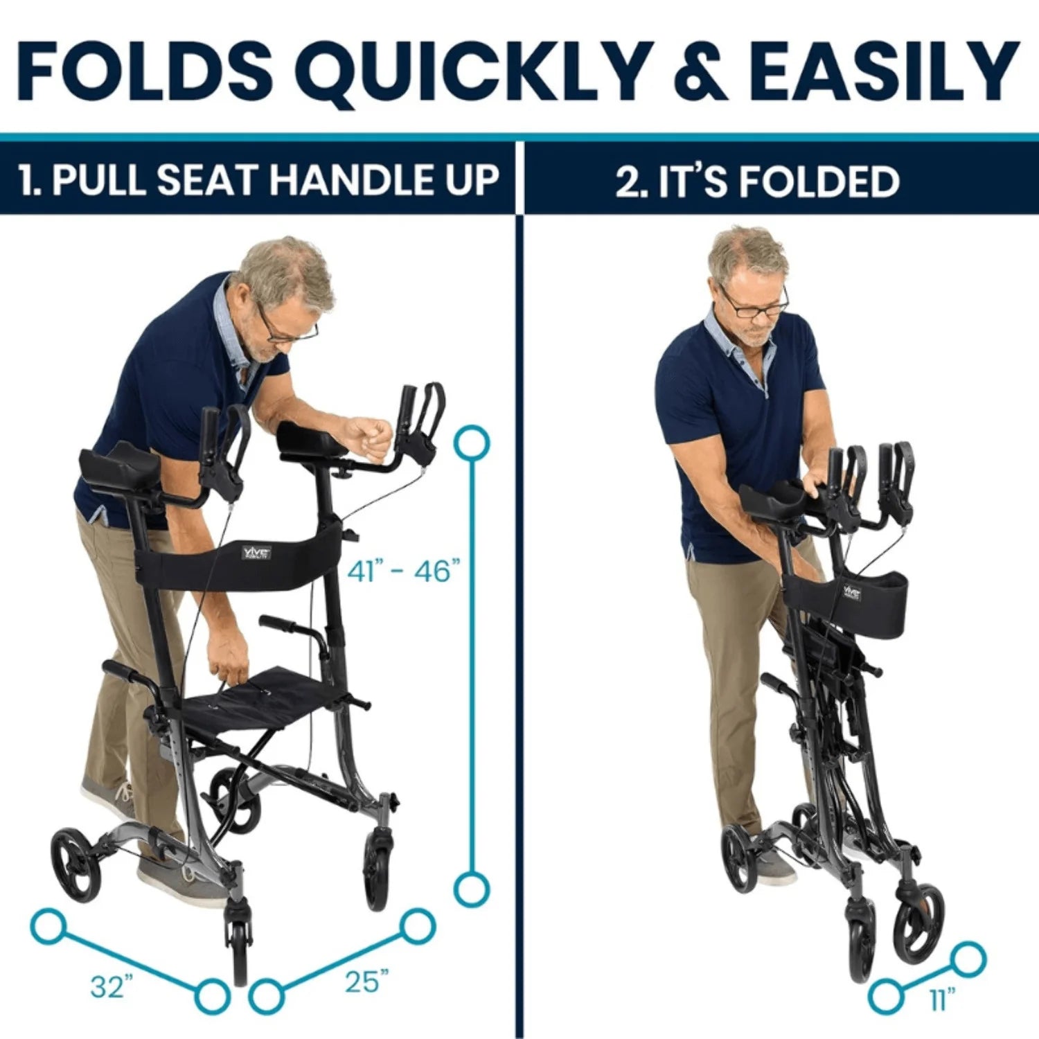 Upright Walker with Seat for Seniors – Folding Stand up Rollator Walker, Heavy Duty Medical Mobility Aid with Arm Rests for Elderly Women and Men, Red