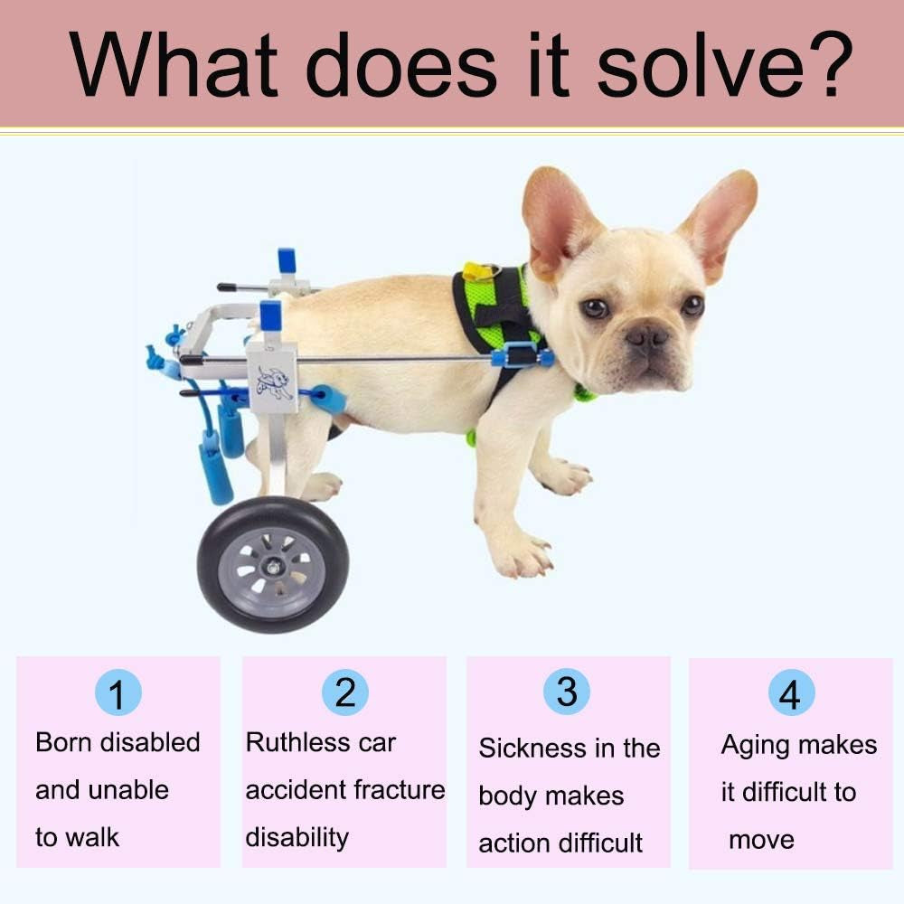 Dog Wheelchair for Handicapped Hind Legs, Two Wheels, Adjustable, 7 Sizes, Green, Blue
