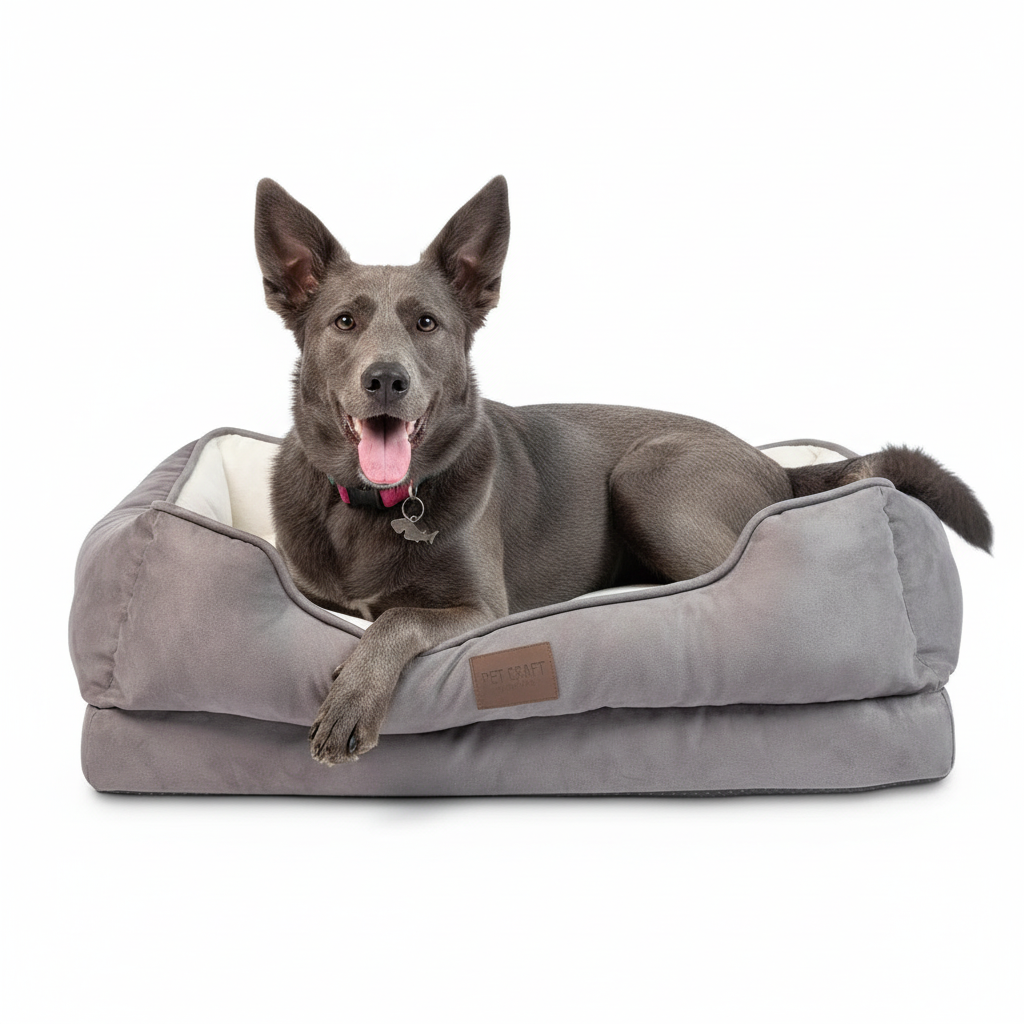 Premium Orthopedic Lounger Dog Bed Sofa Style Couch Removable Washable Cover Joint Arthritis Relief Bolster Headrest Pet Bed for Small Dogs Medium Large Breed Dogs, Cream (8730)